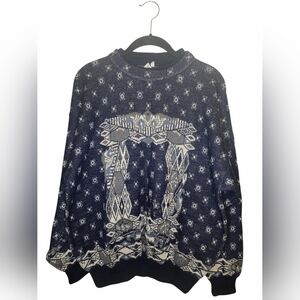 NANI BON of Italy Vintage Navy Blue Abstract Knit Mock Neck Wool Blend sweater